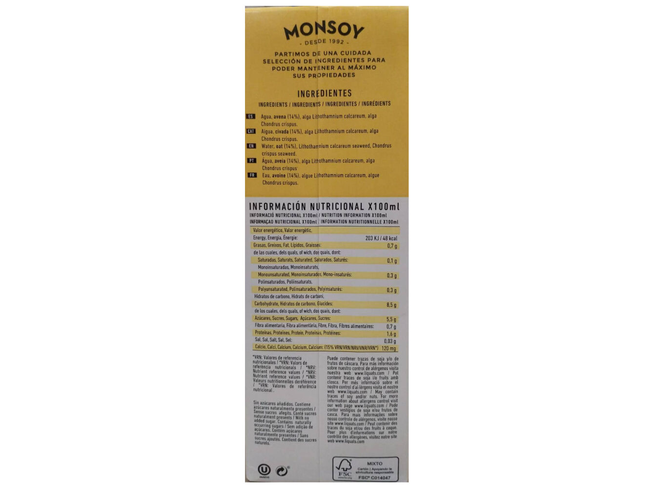 BEBIDA AVEIA MONSOY COM ALGA LITHOTHAMNIUM BIO 1 L image number 1