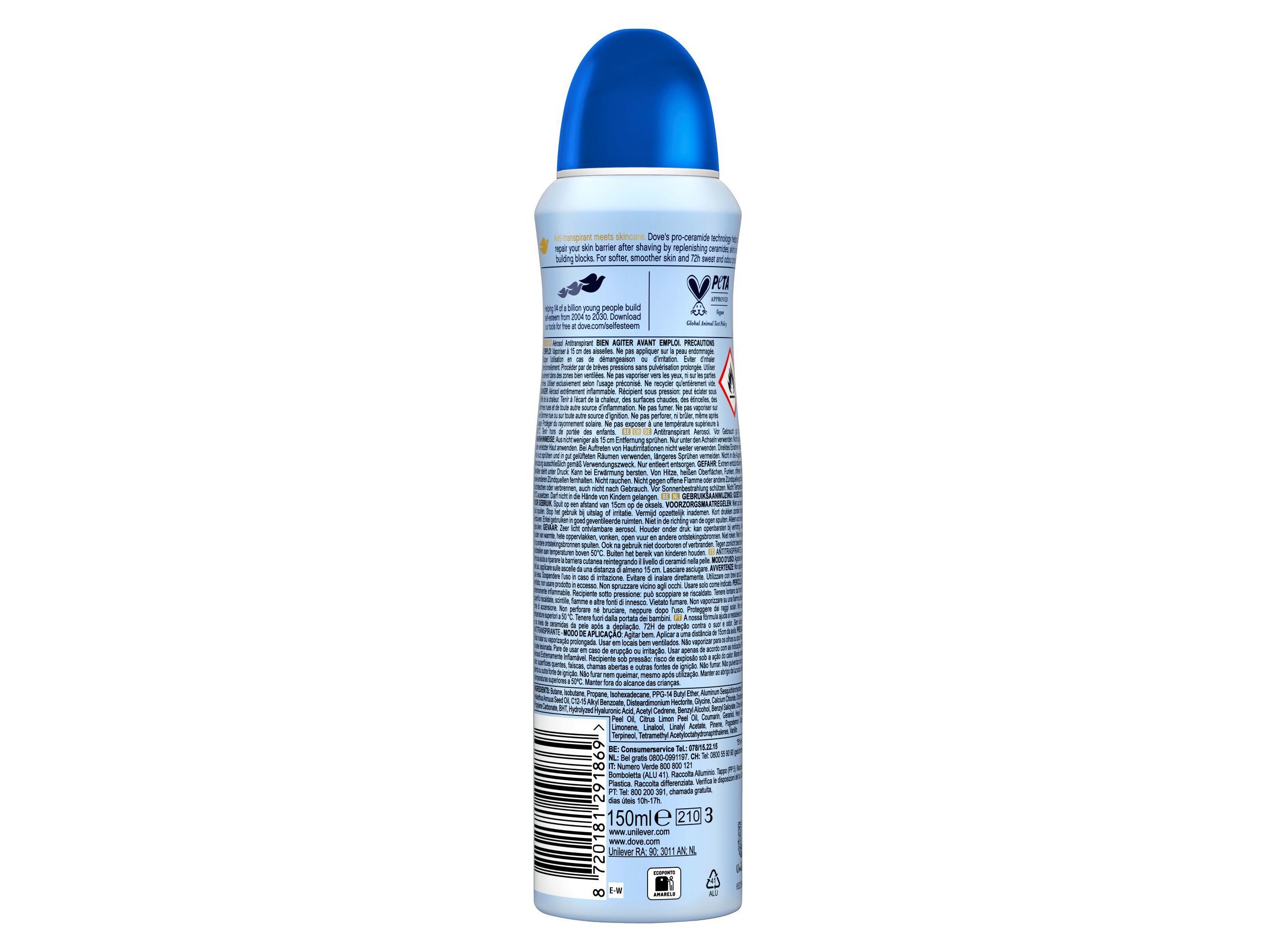 DESODORIZANTE SPRAY DOVE TALC SOFT 72H 150ML image number 1