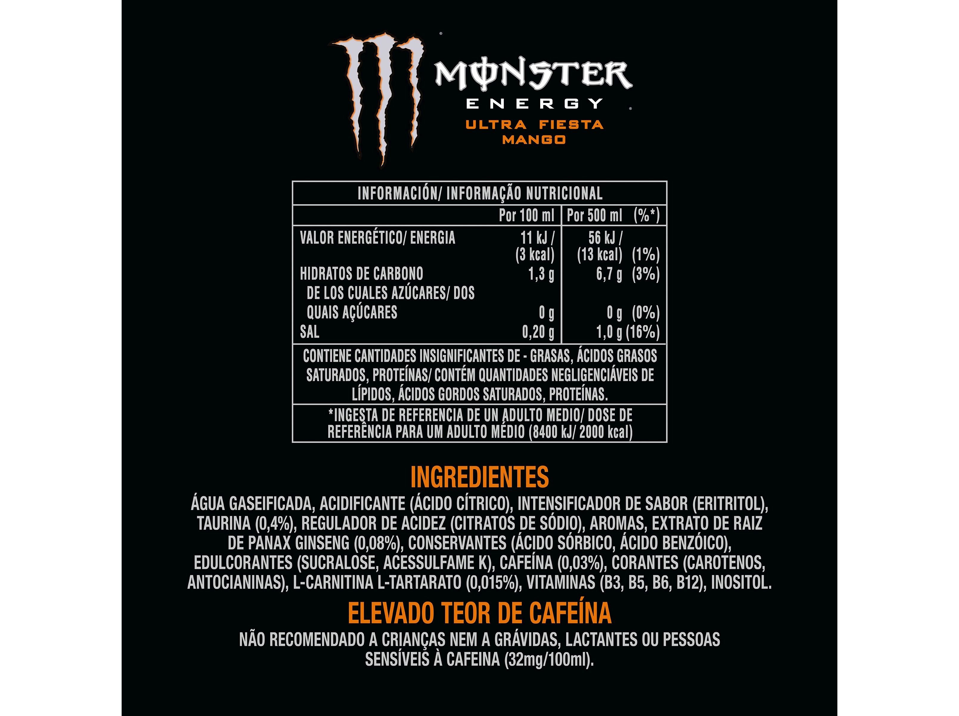 BEBIDA ENERG&Eacute;TICA MONSTER ULTRA FIESTA 0.5L (SDR) image number 1
