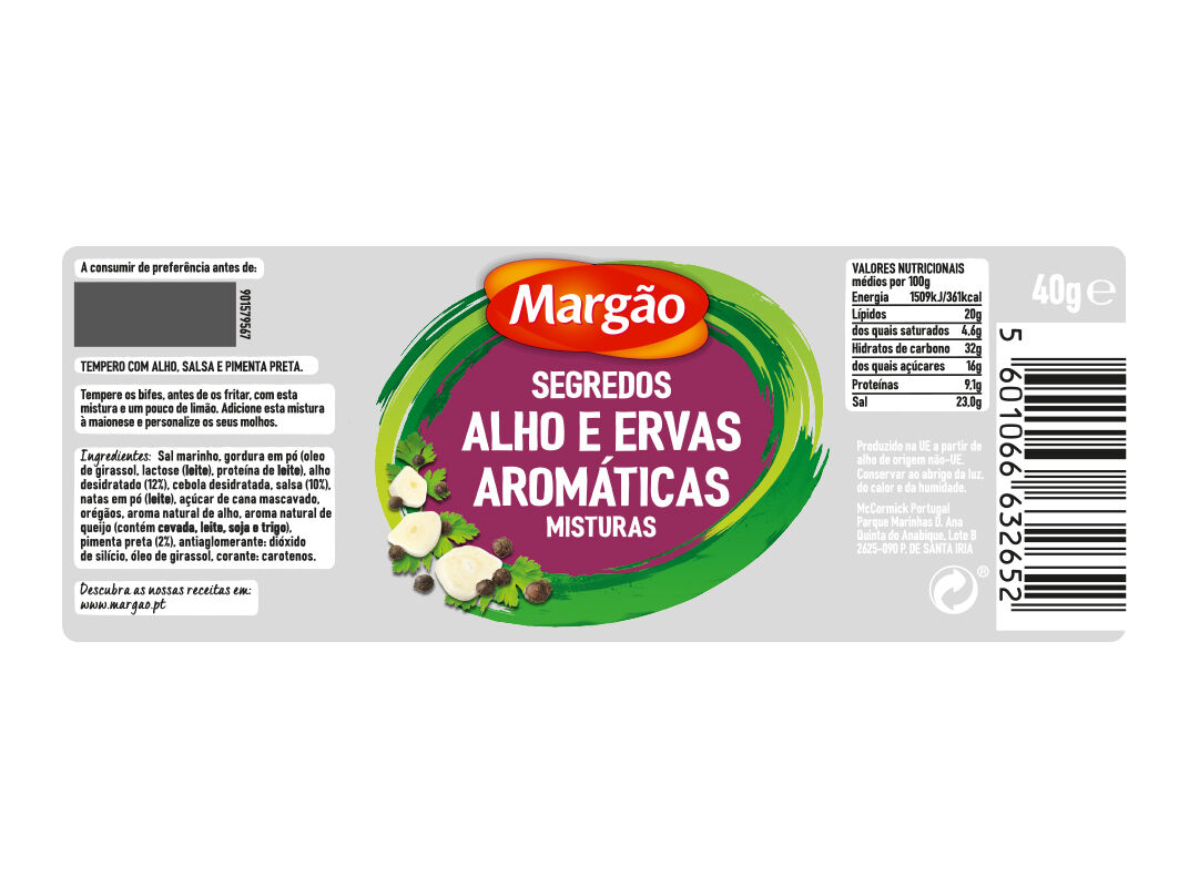 ESPECIARIAS MARG&Atilde;O SEGREDOS ALHO E ERVAS AROM&Aacute;TICAS 40G image number 1