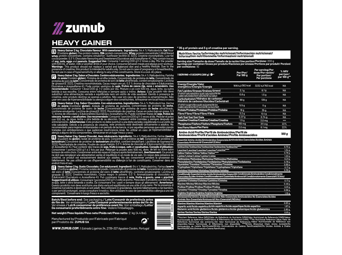 HEAVY GAINER ZUMUB CHOCOLATE 2KG image number 1