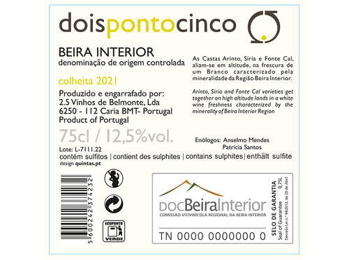 VINHO BRANCO DOISPONTOCINCO BEIRA INTERIOR DOC 0.75L image number 1