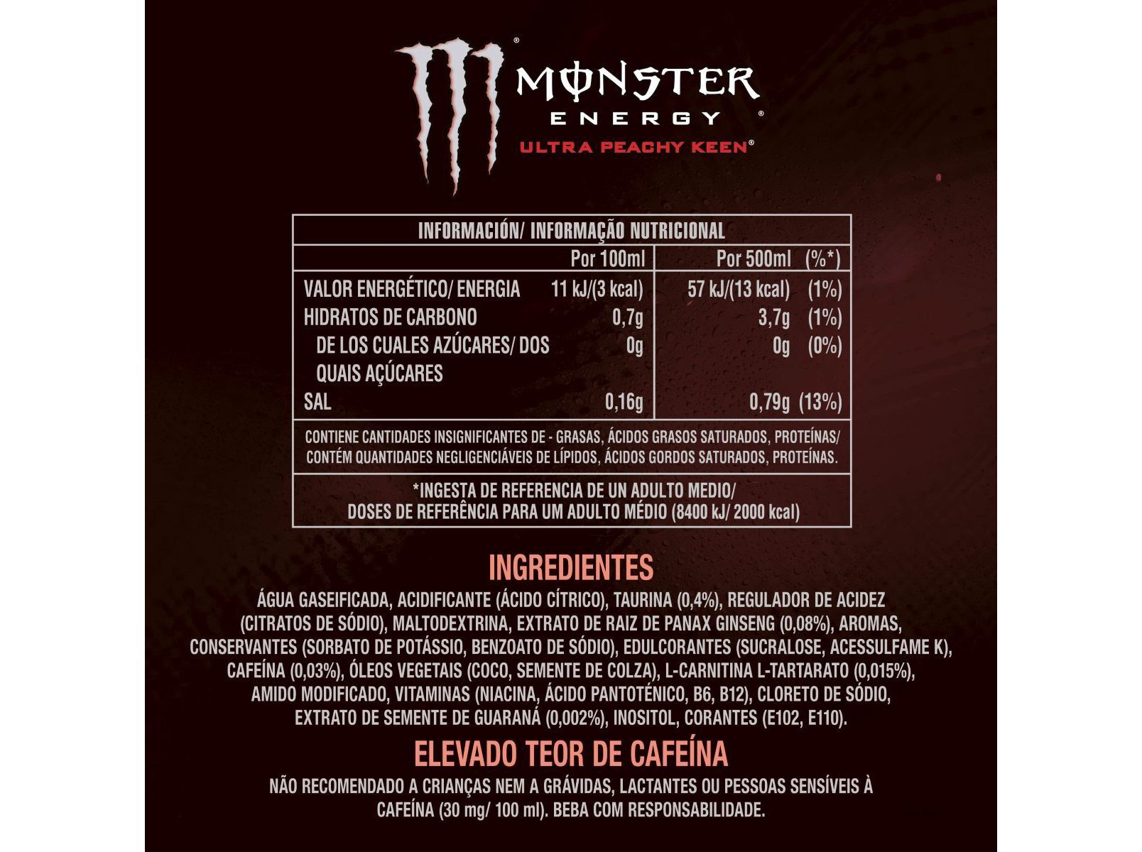 BEBIDAS ENERG&Eacute;TICA MONSTER ULTRA PEACHY 0.50L image number 2