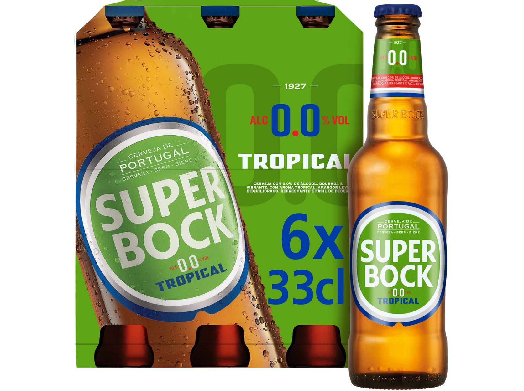 CERVEJA SEM ALCOOL SUPER BOCK 0.0% TROPICAL TP 6X0.33L image number 1