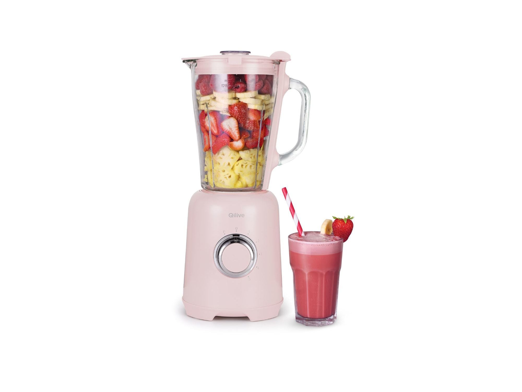 LIQUIDIFICADORA QILIVE Q.5123 ROSA 600W 175L COM JARRO DE VIDRO