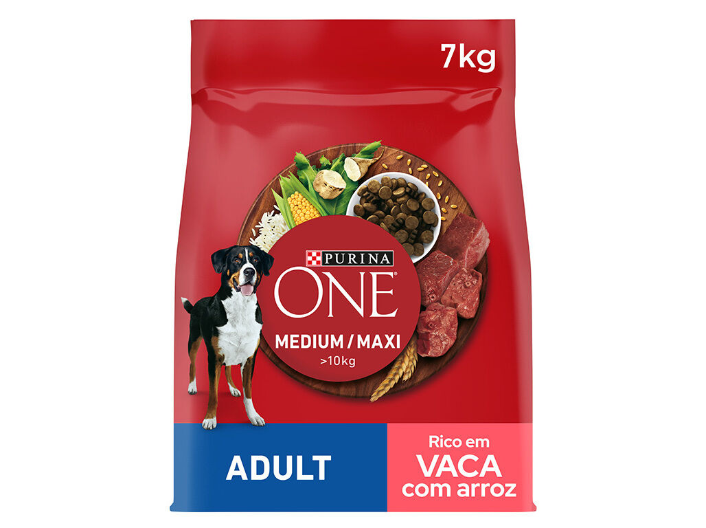 RA&Ccedil;&Atilde;O PARA C&Atilde;O PURINA ONE MEDIUM MAXI ADULTO COM VACA E ARROZ 7KG