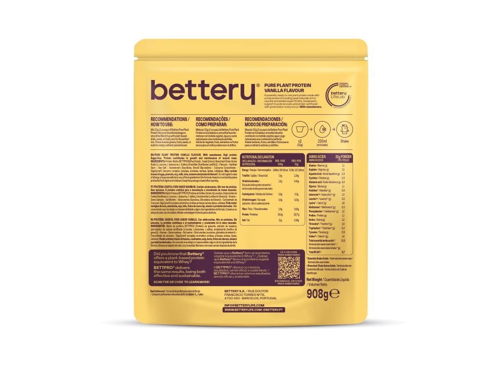 PROTEINA VEGAN BETTERY BAUNILHA 908G image number 1