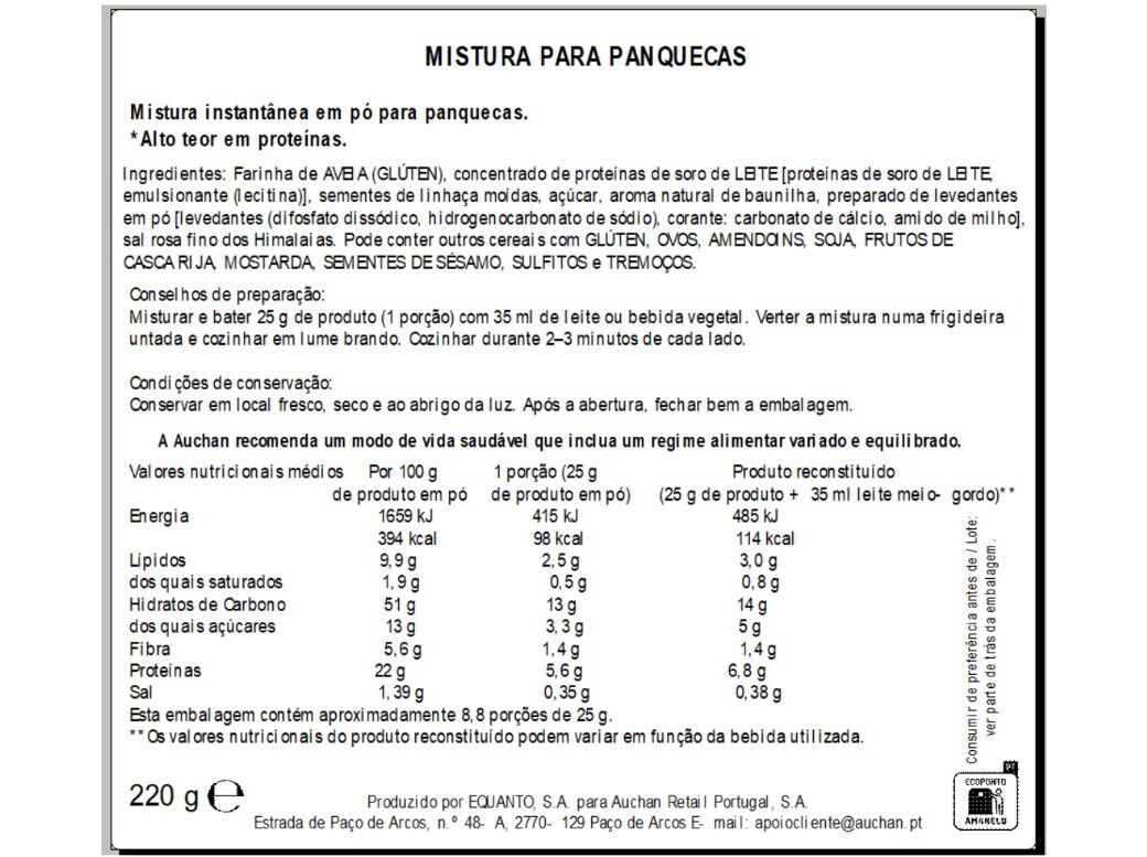 PREPARADO PARA PANQUECA AUCHAN EAT'N MOVE PROTEINS EM P&Oacute; 220G image number 1