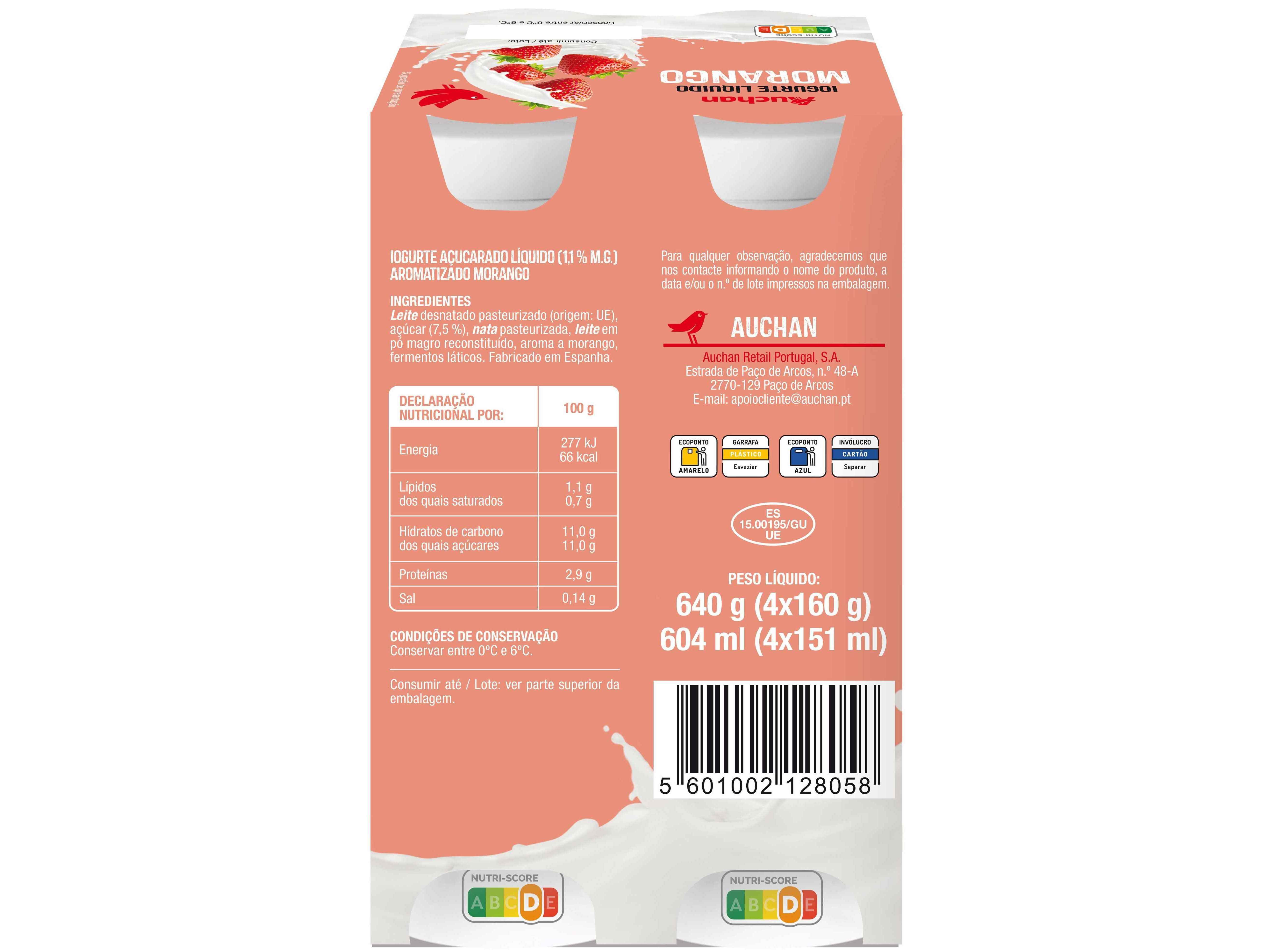 IOGURTE L&Iacute;QUIDO AUCHAN MORANGO 4X160G image number 1
