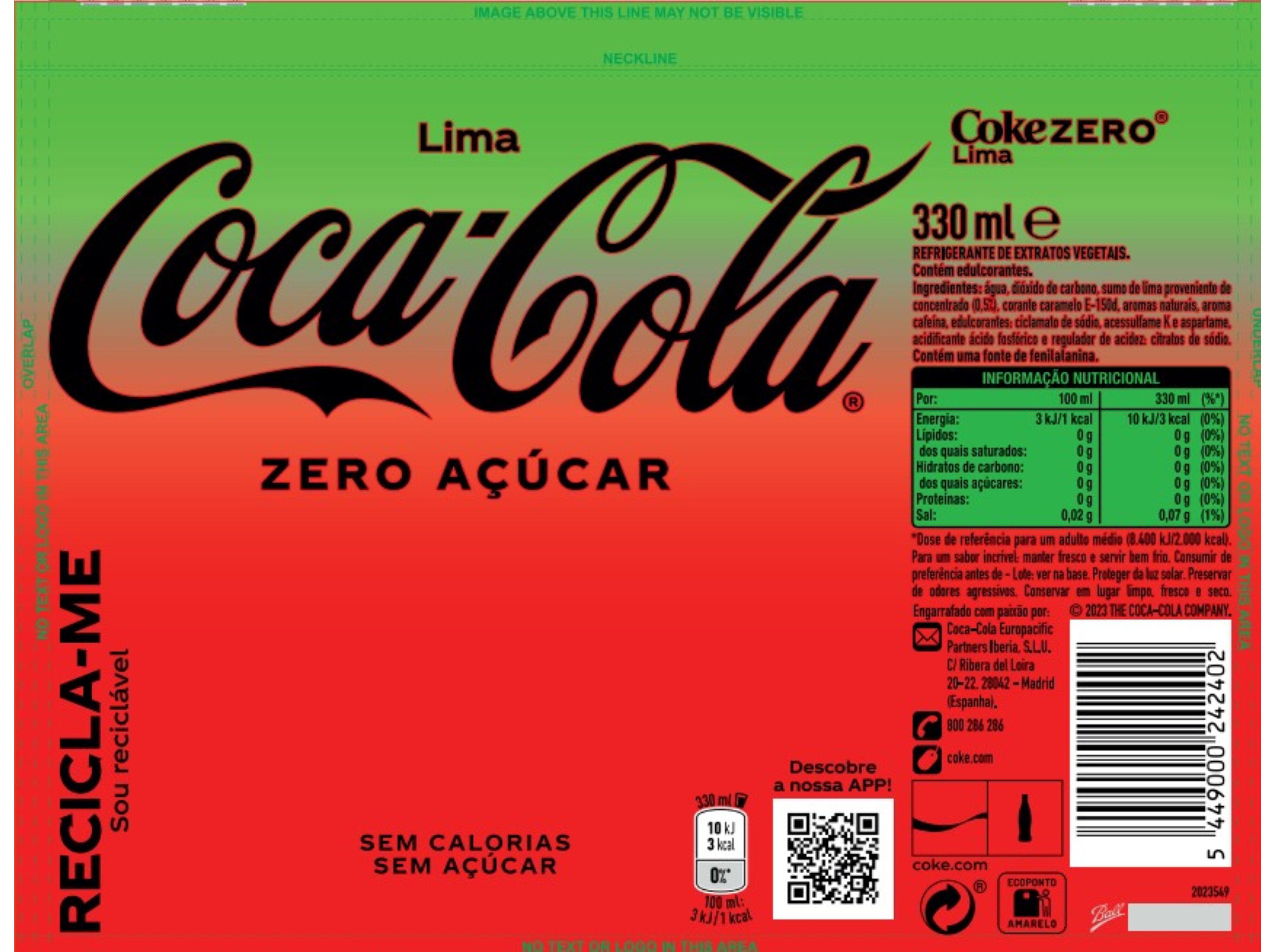REFRIGERANTE COM G&Aacute;S COCA-COLA ZERO LIMA 6X0.33L (SDR) image number 1