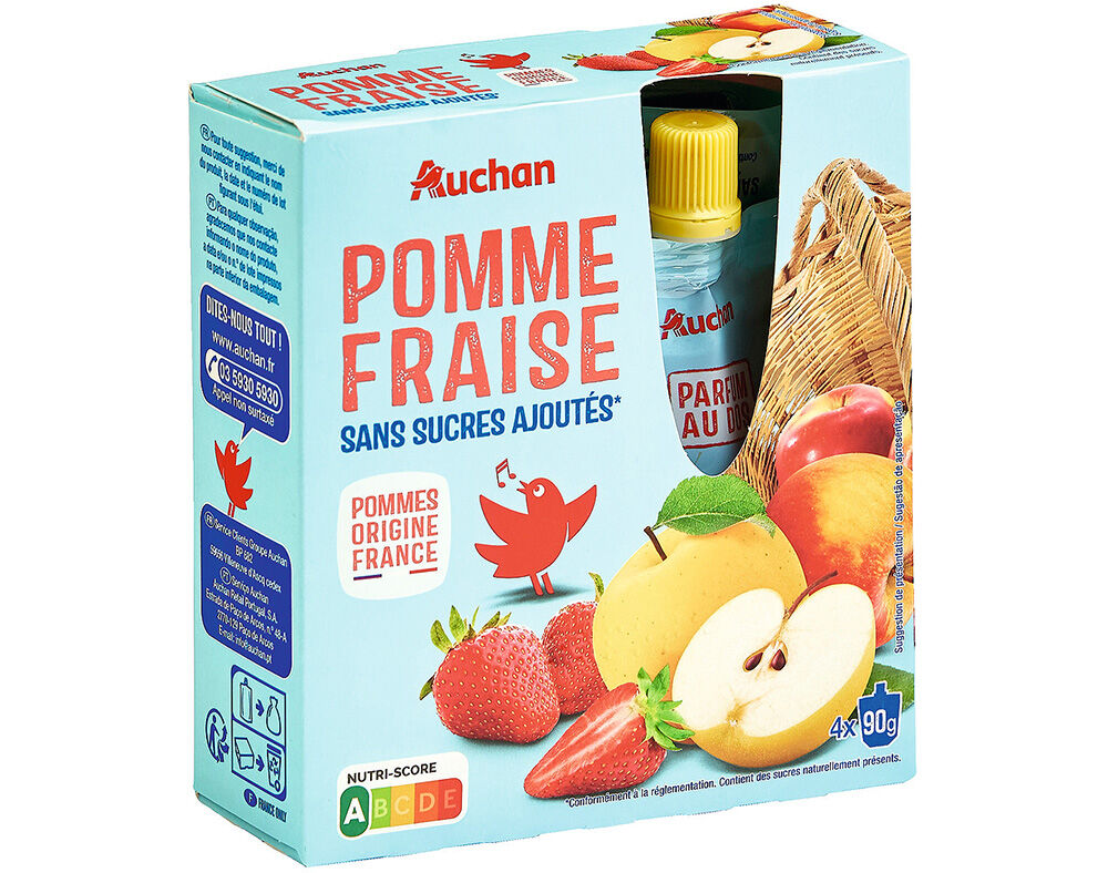 PUR&Eacute; AUCHAN MA&Ccedil;&Atilde; MORANGO 360 G (4 X