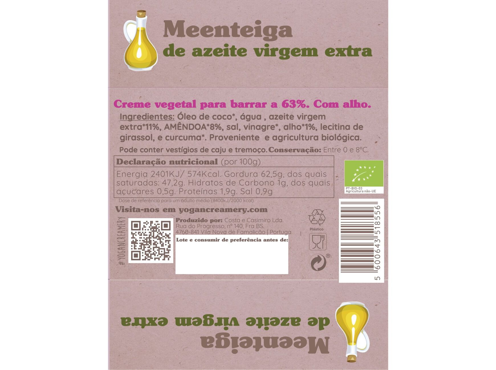 MEENTEIGA VEGETAL YOGAN AMENDOA COM ALHO BIO 120G image number 1