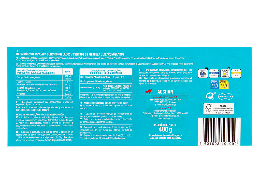 MEDALH&Otilde;ES DE PESCADA AUCHAN 400G image number 1