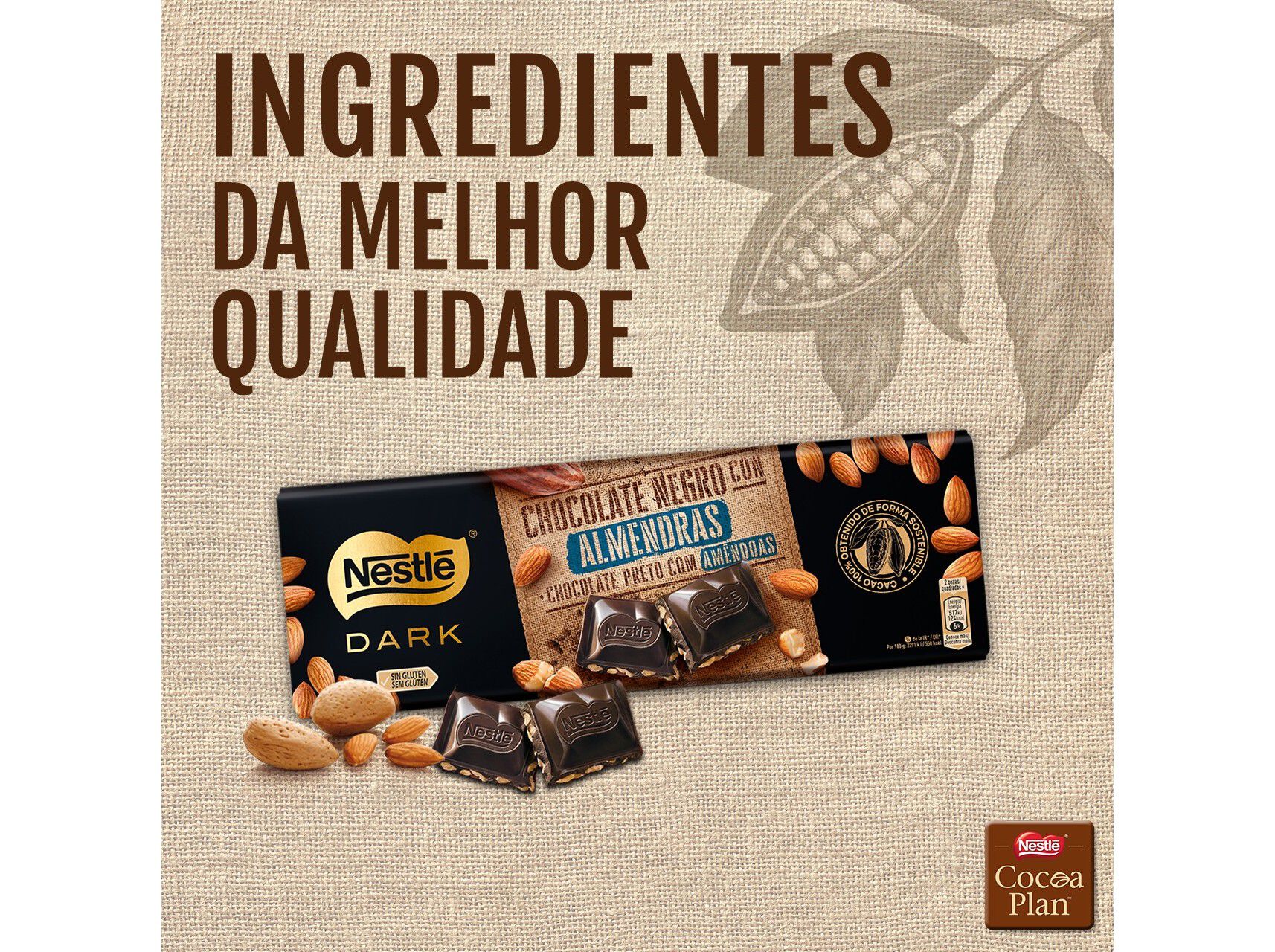 TABLETE NESTL&Eacute; DARK CHOCOLATE PRETO COM AM&Ecirc;NDOAS 270G image number 1