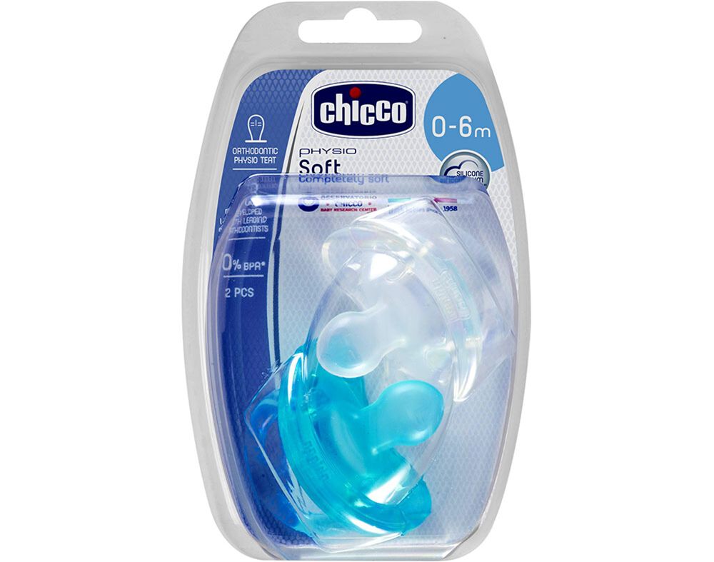 CHUPETA SOFT CHICCO SILICONE AZUL E INCOLOR 0-6MESES 2UN