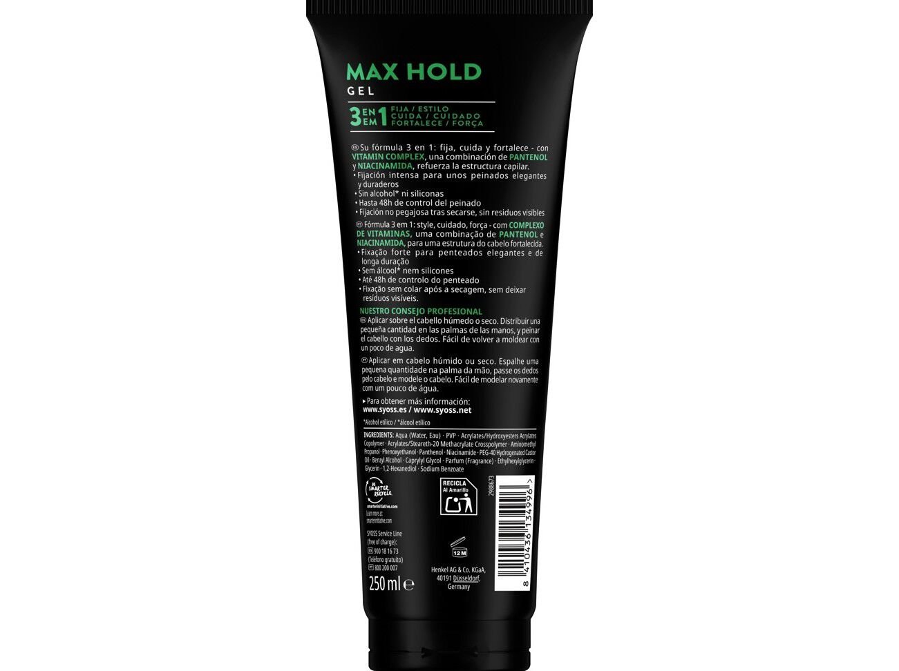GEL SYOSS CABELO MAX HOLD 250ML image number 1