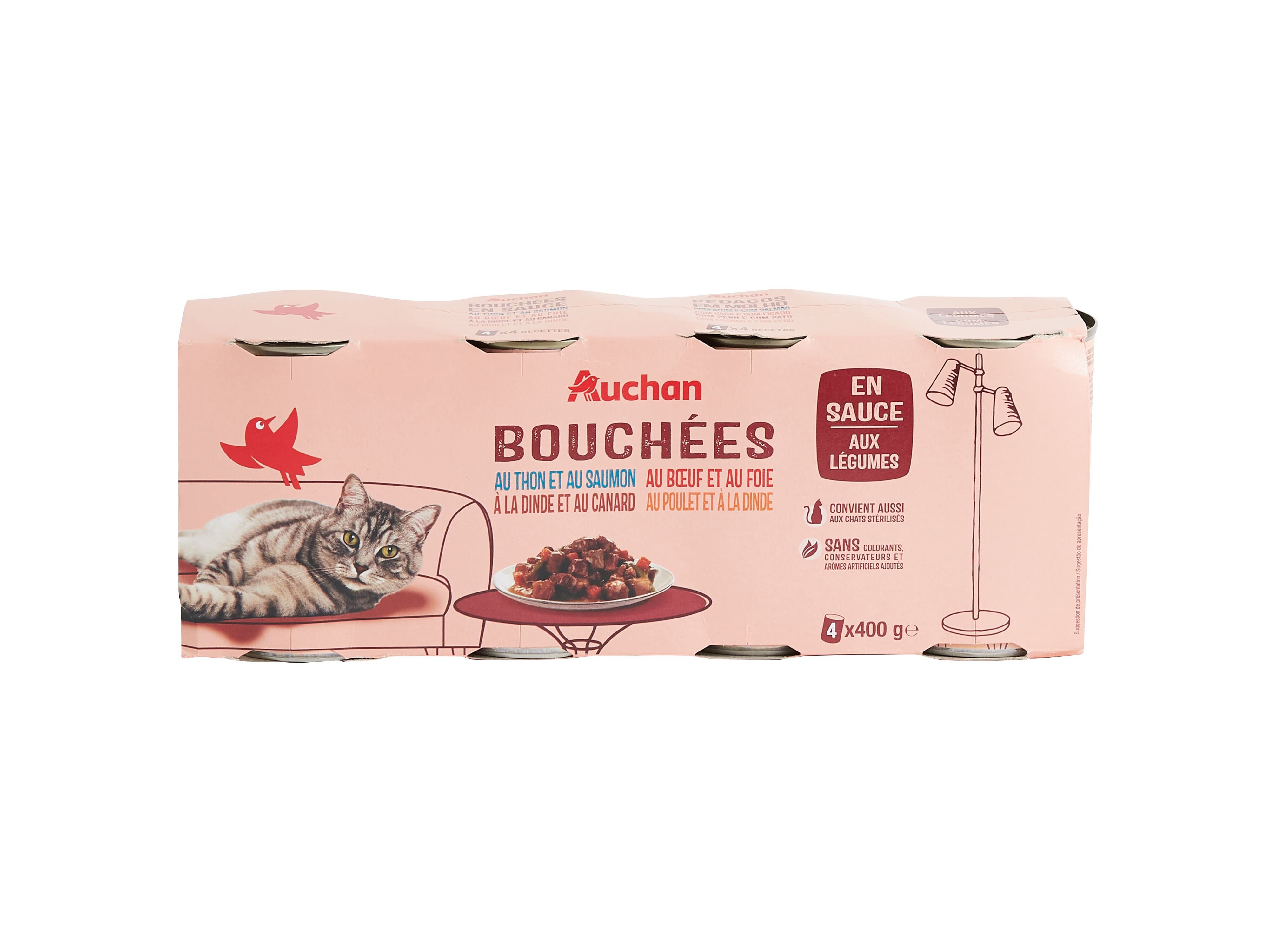 COMIDA H&Uacute;MIDA PARA GATO AUCHAN PEDA&Ccedil;OS EM MOLHO MIX 4X400G image number 0