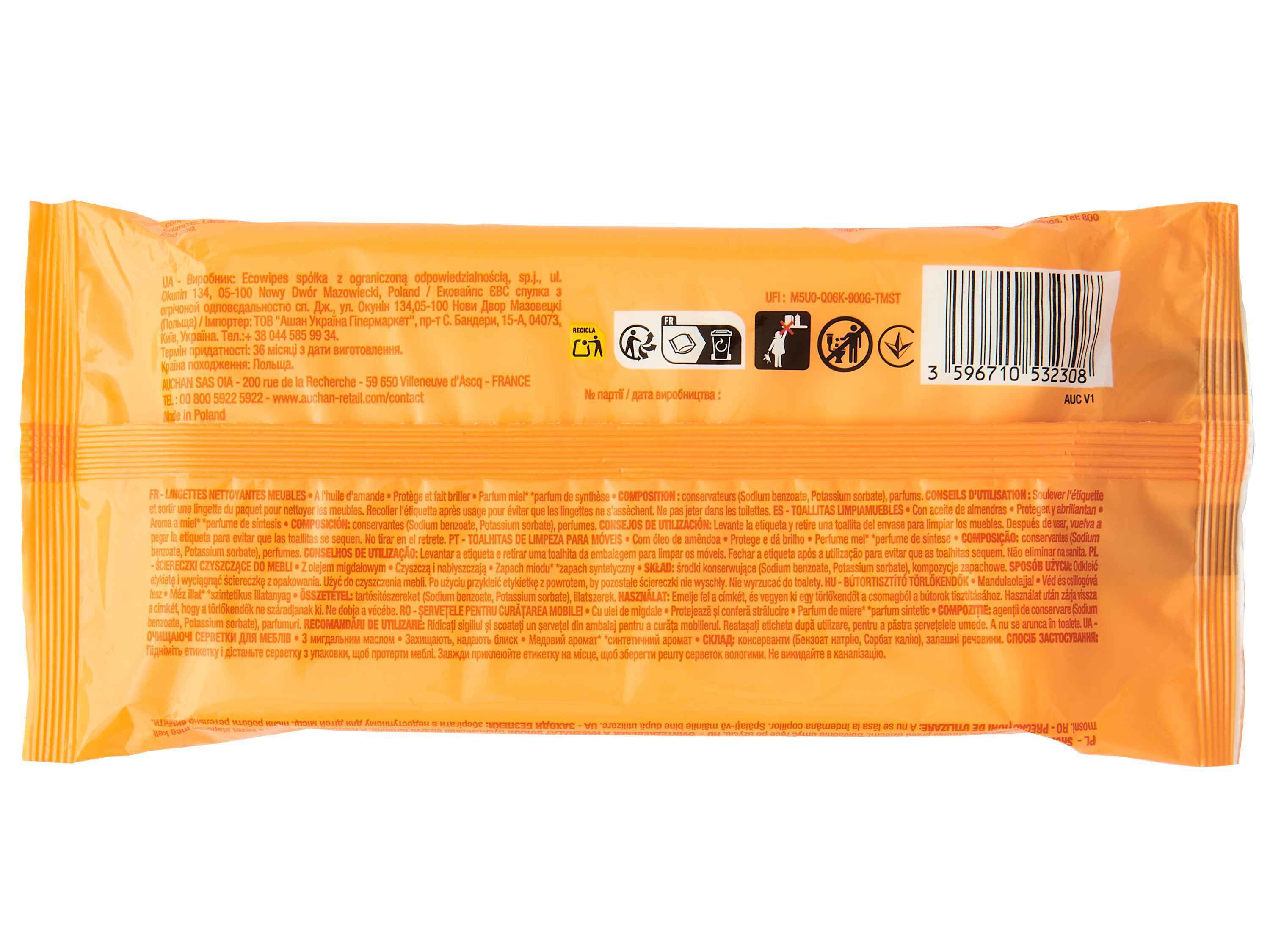 TOALHITAS H&Uacute;MIDAS AUCHAN LIMPA M&Oacute;VEIS 24UN image number 1