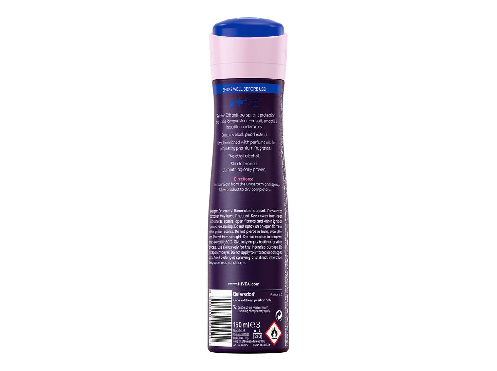 DESODORIZANTE SPRAY NIVEA PEARL & BEAUTY BLACK 150 ML image number 2