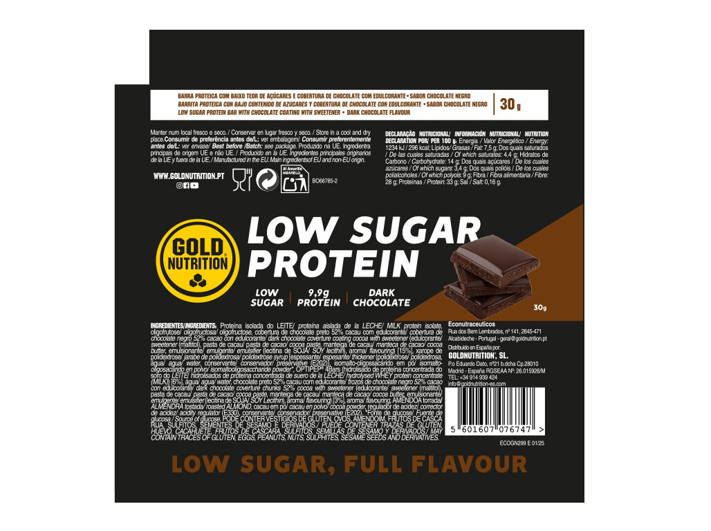BARRA LOW SUGAR GOLDNUTRITION COBERTURA CHOC. PRETO 30 G image number 1