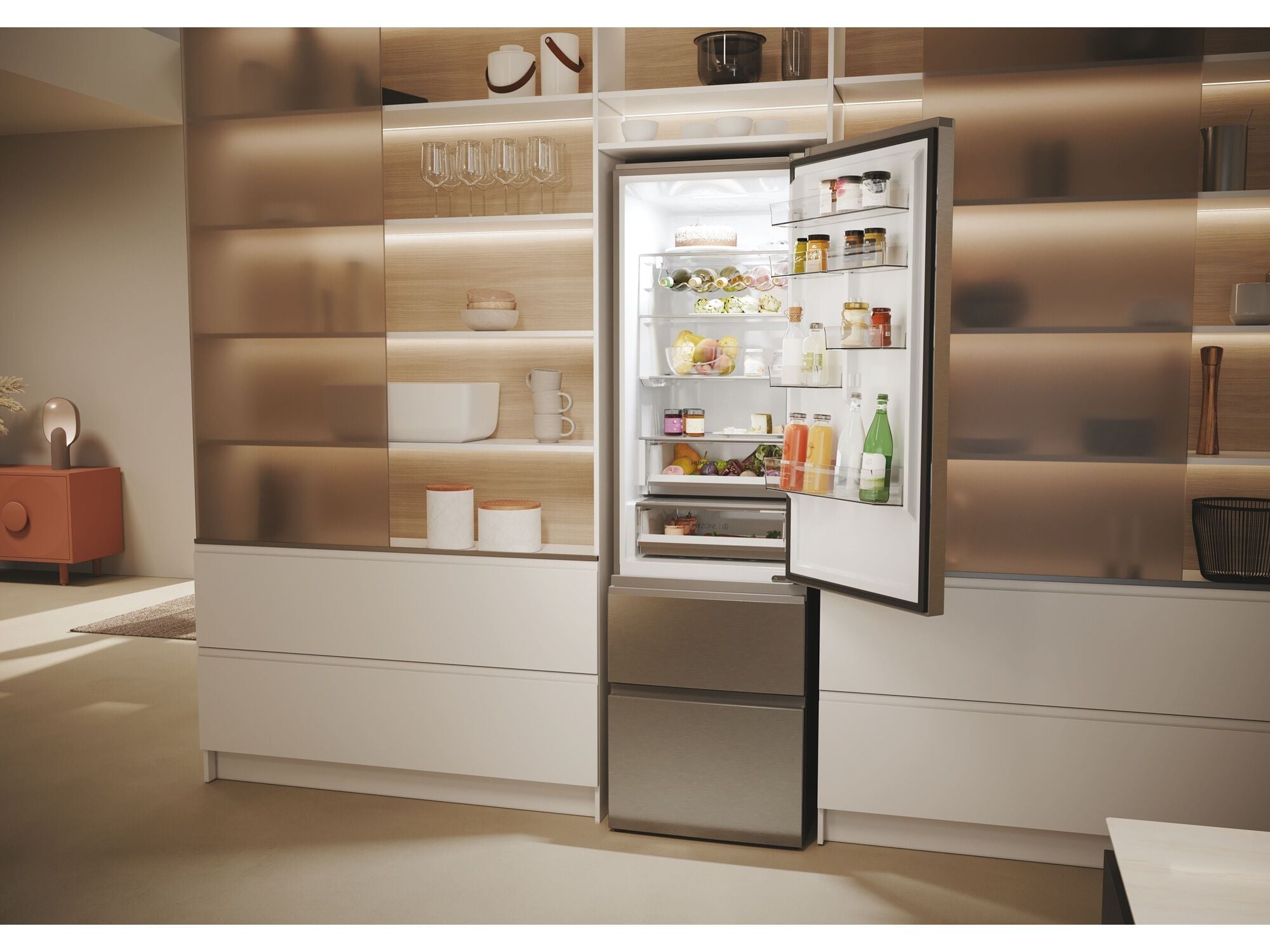 FRIGOR&Iacute;FICO COMBINADO 3 PORTAS HAIER HTW5620ENMG (NO FROST E 2.05CM 414L INOX) image number 17
