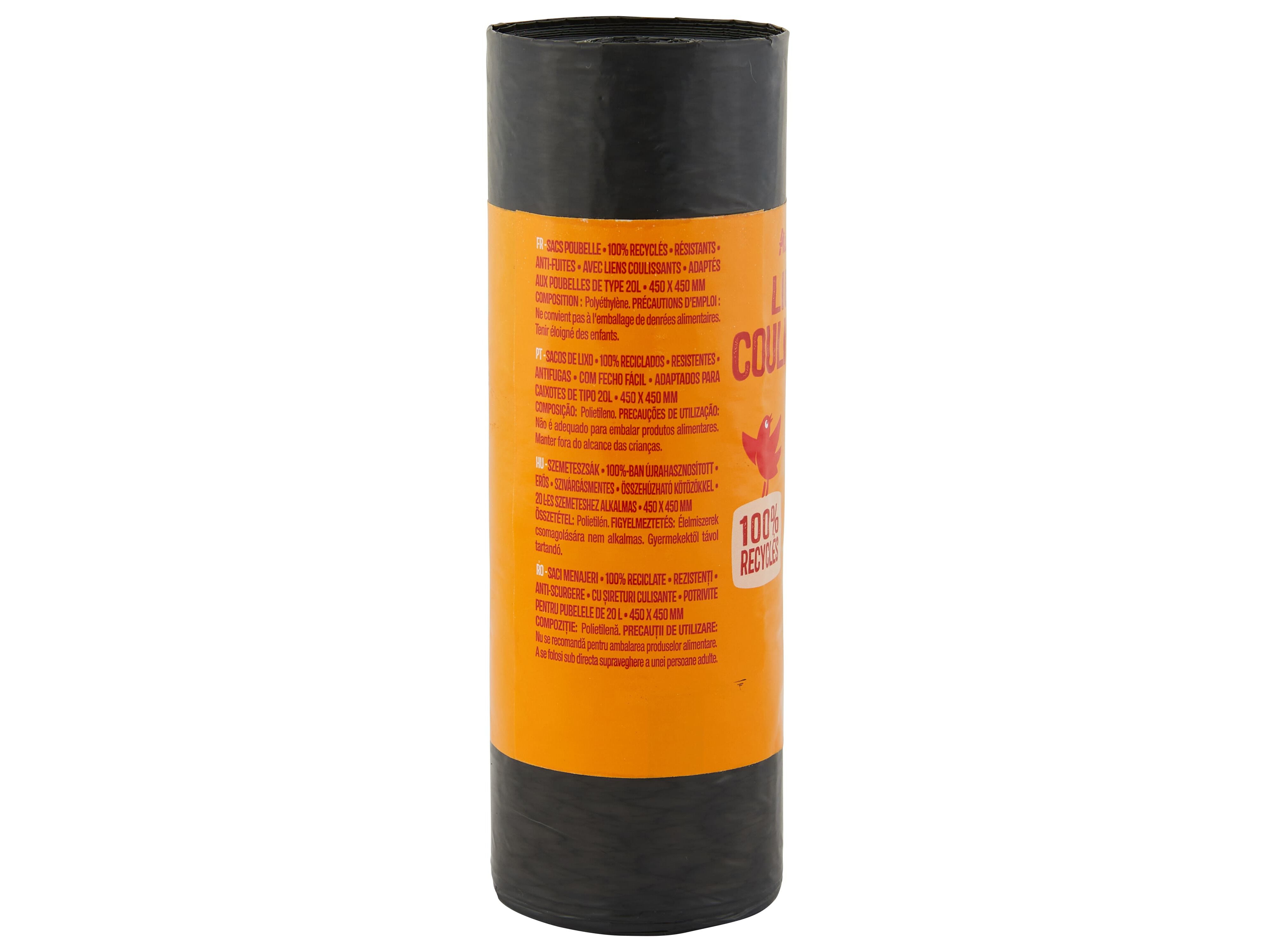 SACO DE LIXO AUCHAN FECHO F&Aacute;CIL 20L 100% RECICLADOS 20UN image number 1