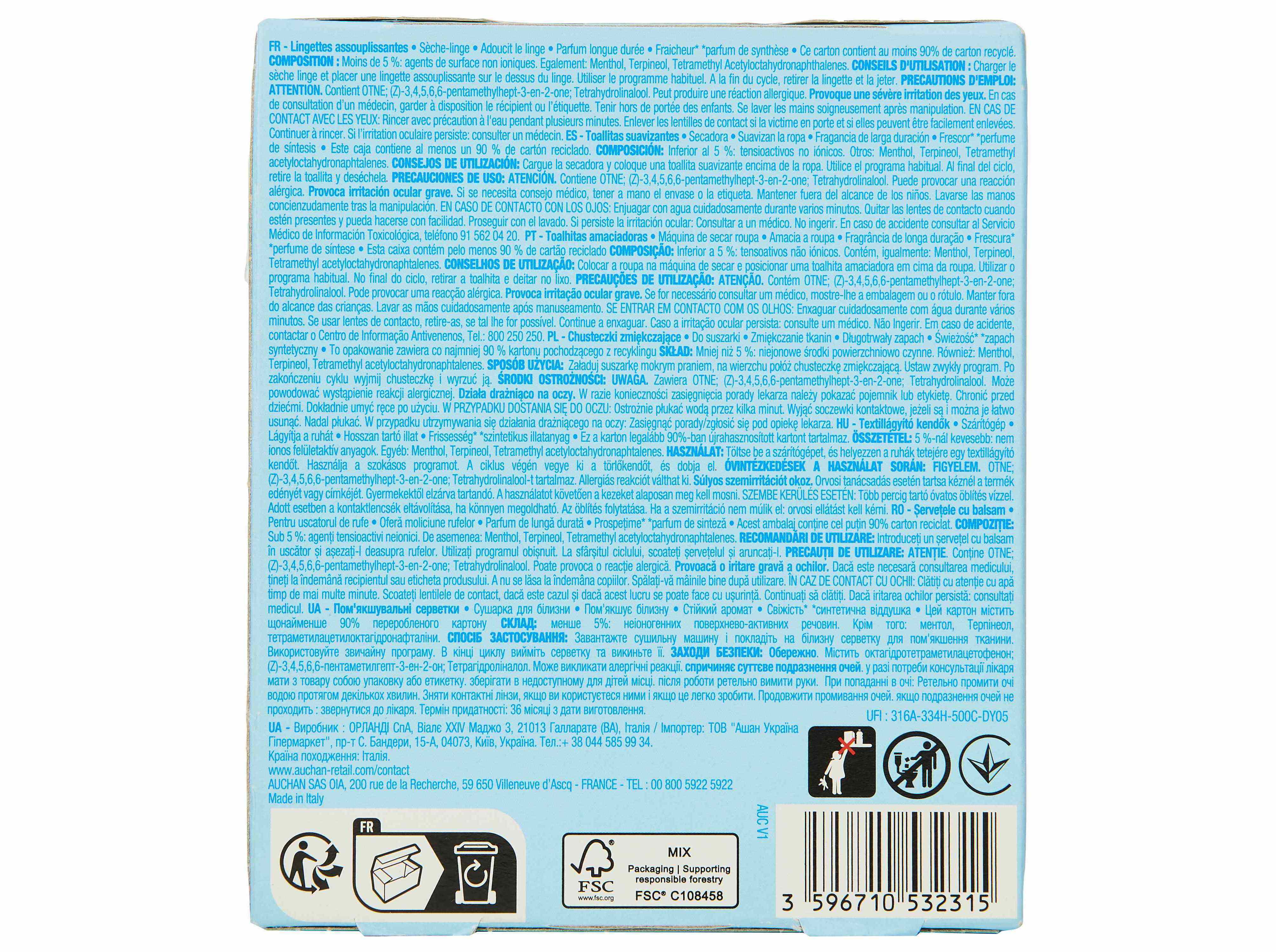 TOALHITAS ROUPA AUCHAN P/M&Aacute;QUINA DE SECAR 20UN image number 1