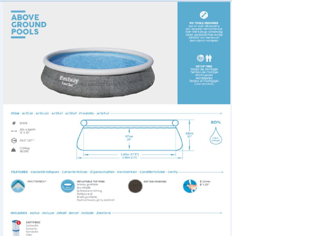PISCINA FAST SET BESTWAY 396X84CM COM BOMBA 7.340L image number 1
