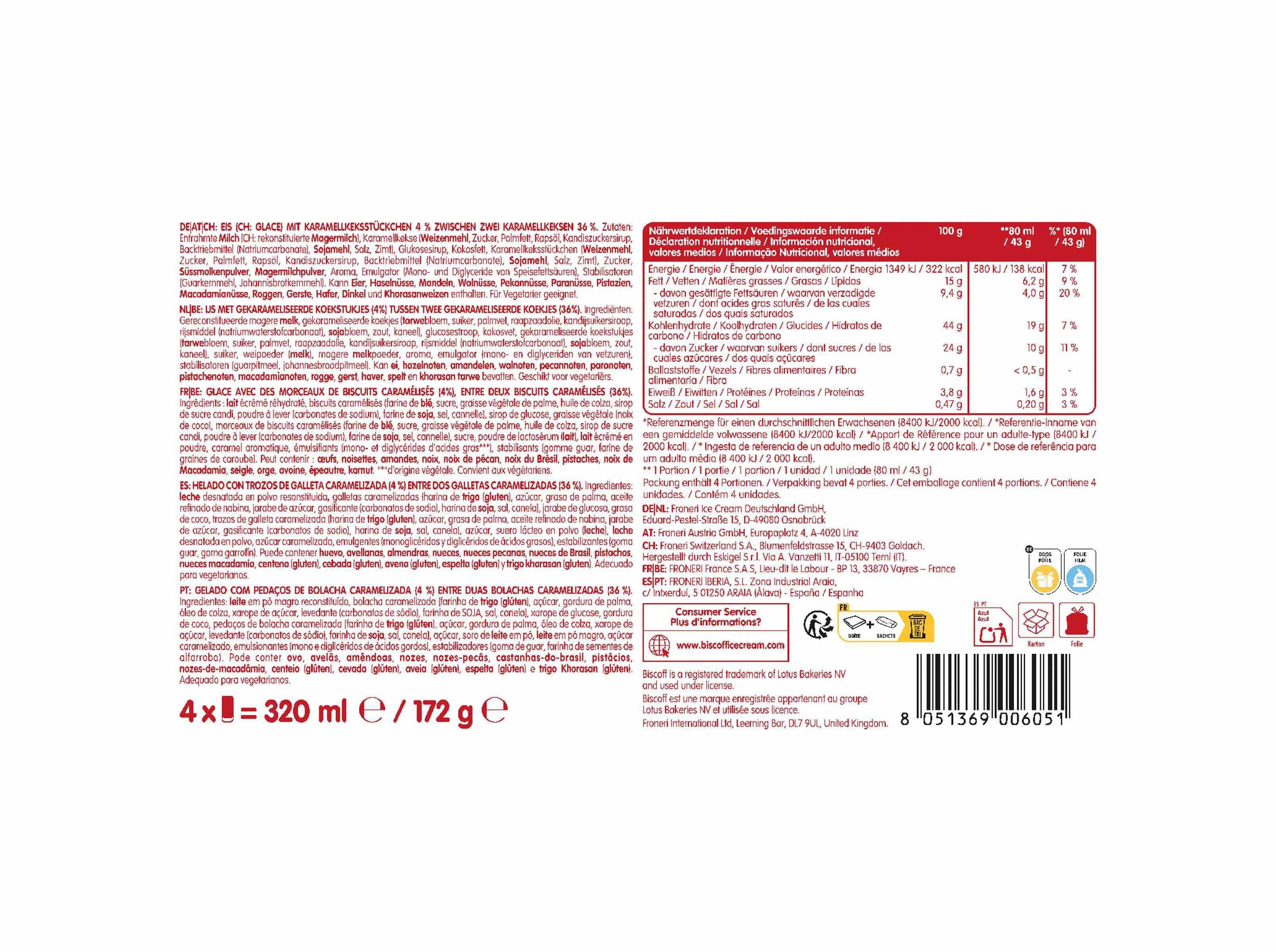 GELADO SANDWICH LOTUS BISCOFF 4X80ML image number 1