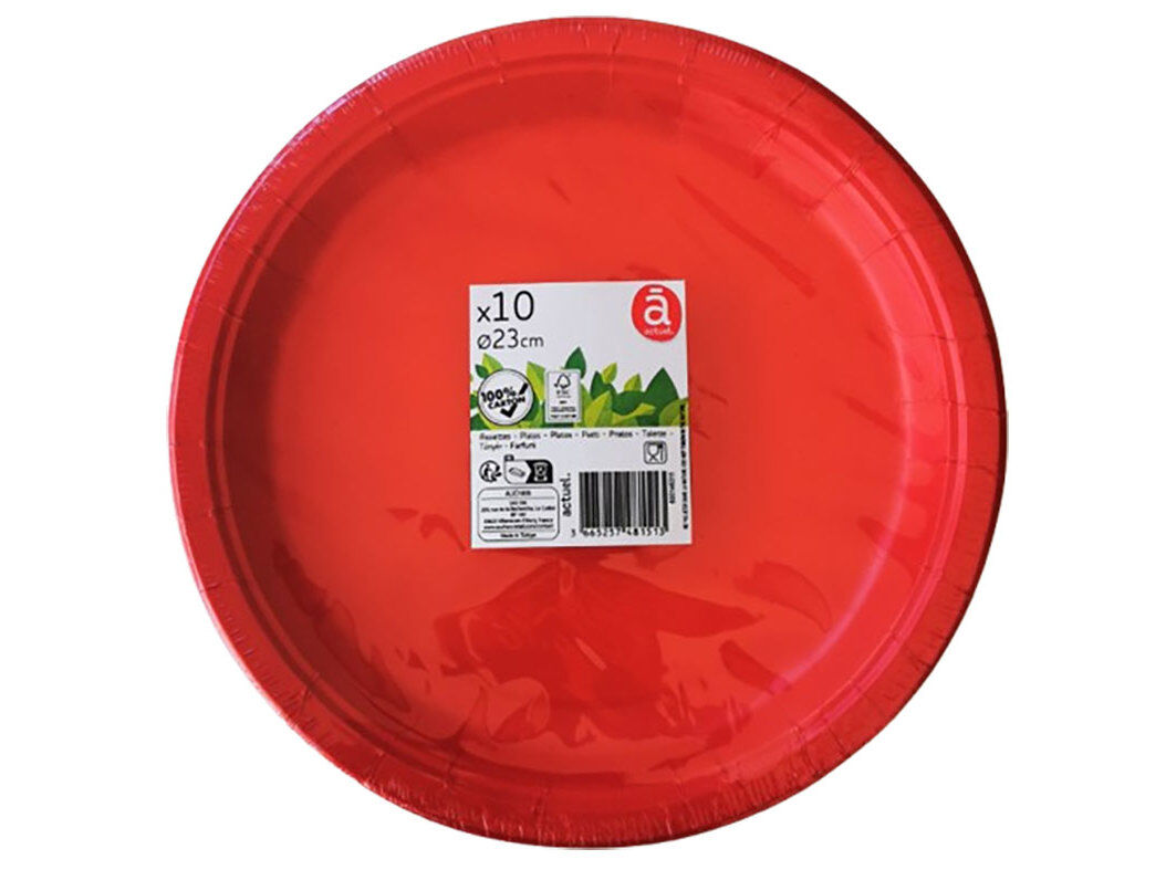 PRATO CART&Atilde;O ACTUEL VERMELHO 23CM PACK 10 UNIDADES