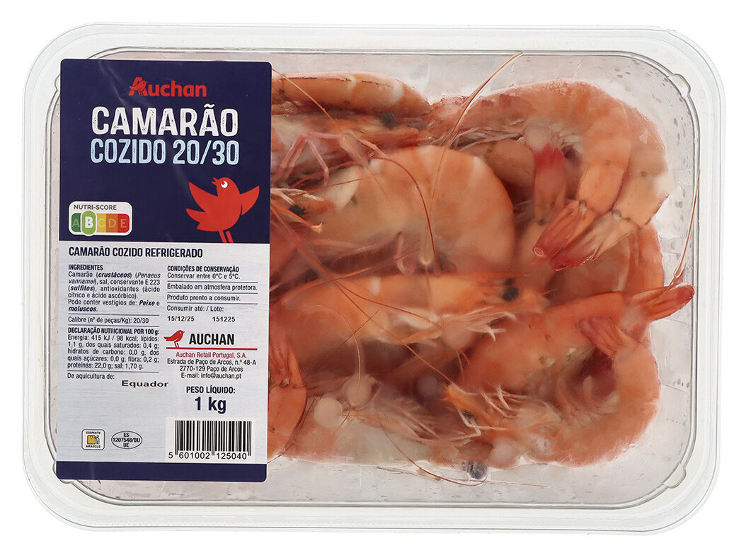 CAMAR&Atilde;O COZIDO VANNAMEI AUCHAN 20/30 1KG