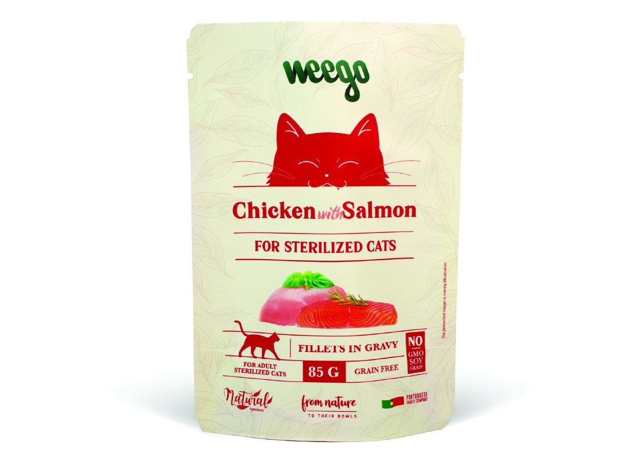 COMIDA H&Uacute;MIDA GATO WEEGO FRANGO/SALM&Atilde;O 85G image number 0