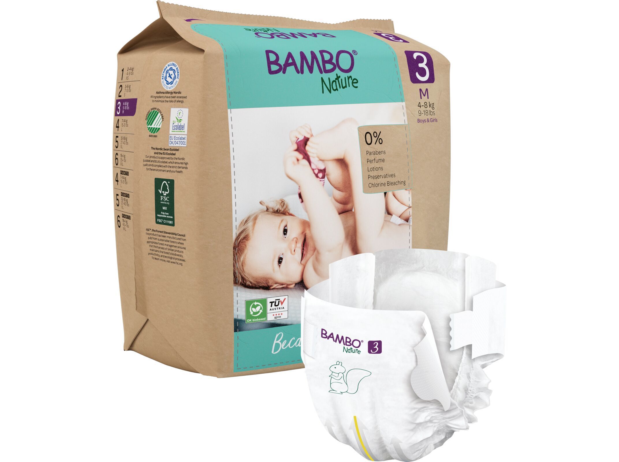 FRALDAS BAMBO NATURE PAPER BAG T3 4-8 KG 168UN