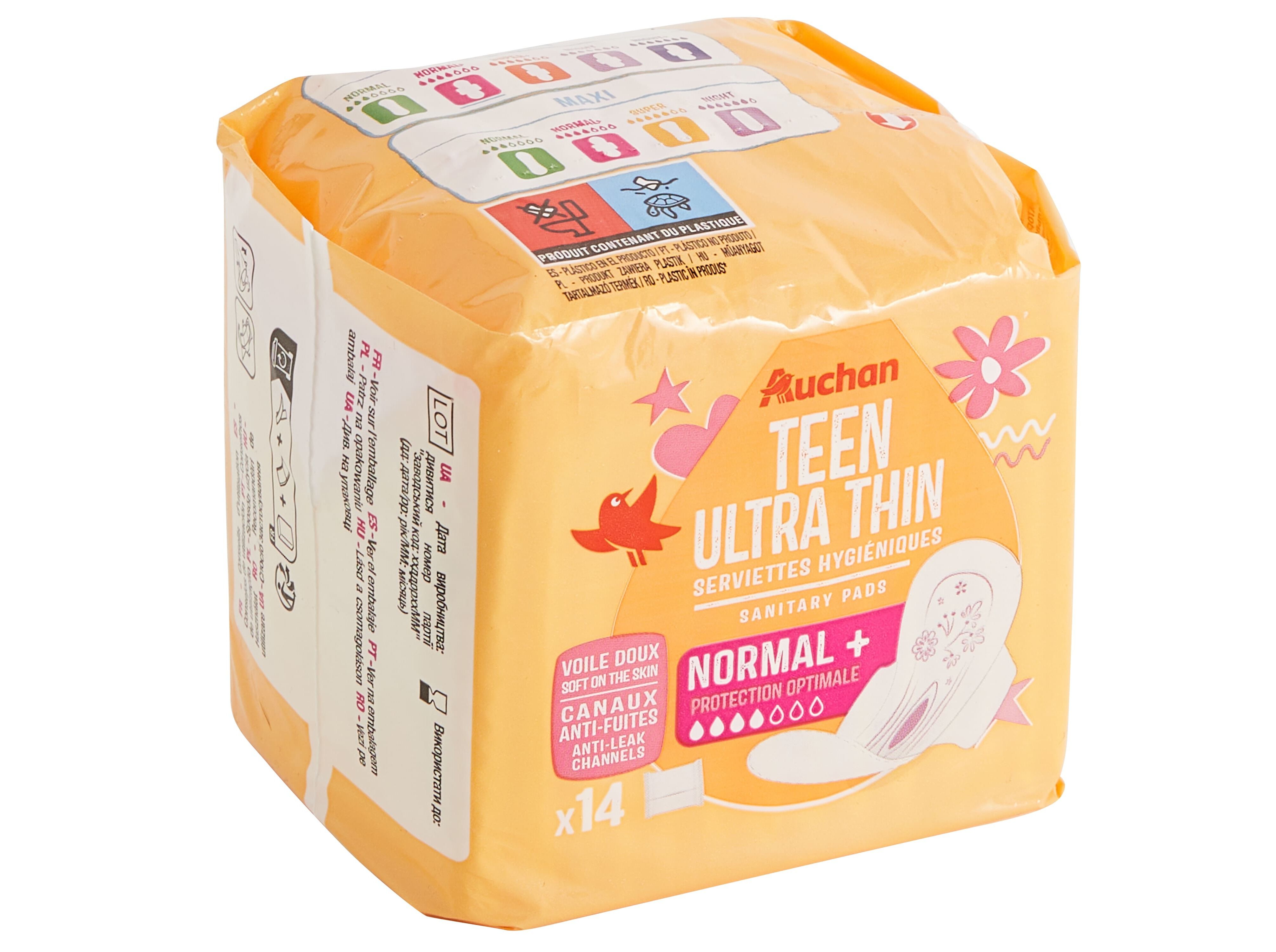 PENSOS HIGI&Eacute;NICOS AUCHAN ADOLESCENTE NORMAL+ C/ABAS BOLSA 14UN image number 1