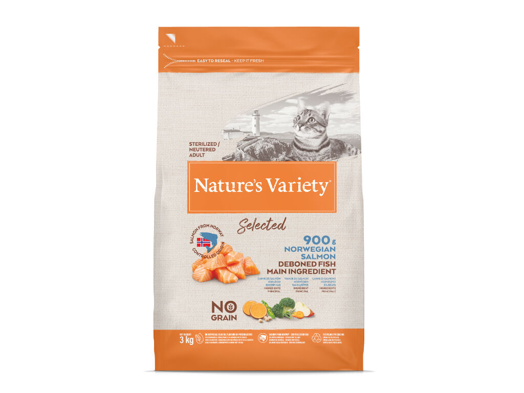 RA&Ccedil;&Atilde;O GATO NATURE'S VARIETY NO GRAIN ESTERILIZADO SALM&Atilde;O 3KG