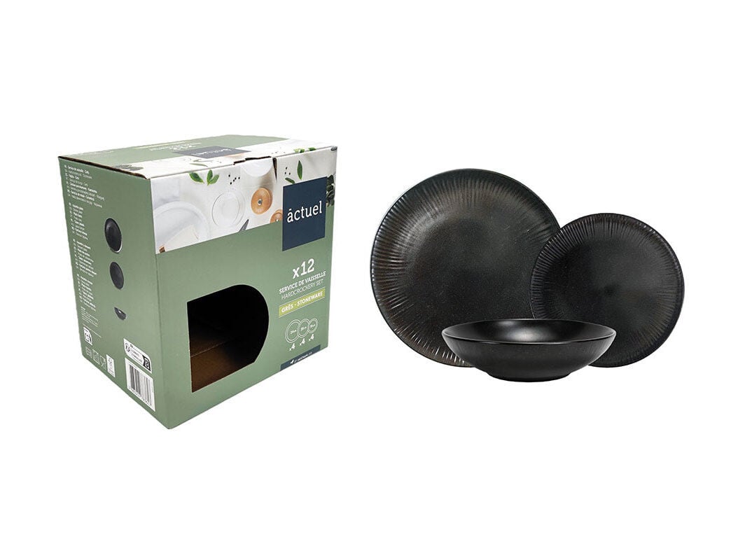 SERVI&Ccedil;O 12PCS ACTUEL PORCELANA RELEVO PRETO