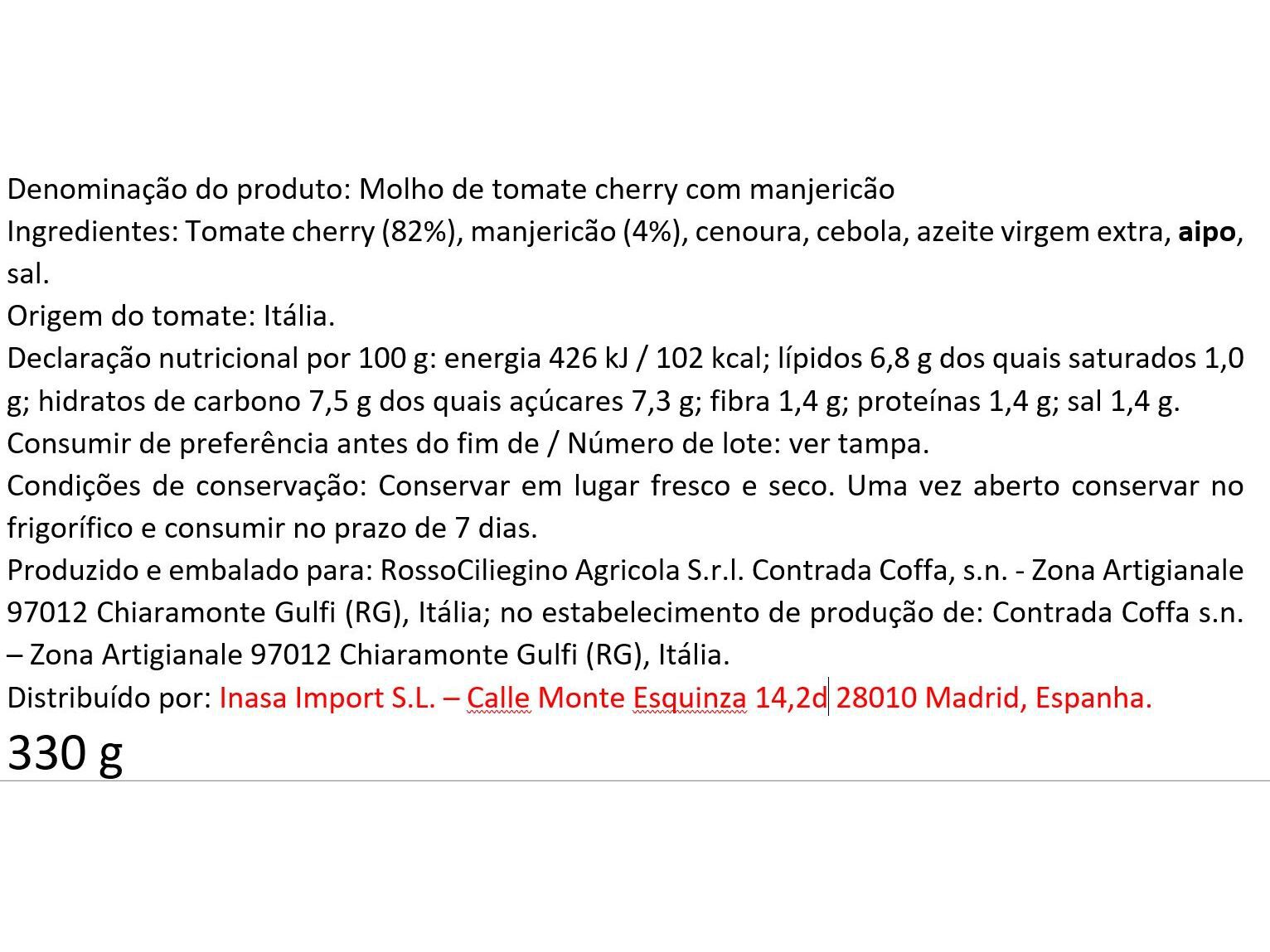 MOLHO TOMATE AGROMONTE MANJERIC&Atilde;O 330G image number 1