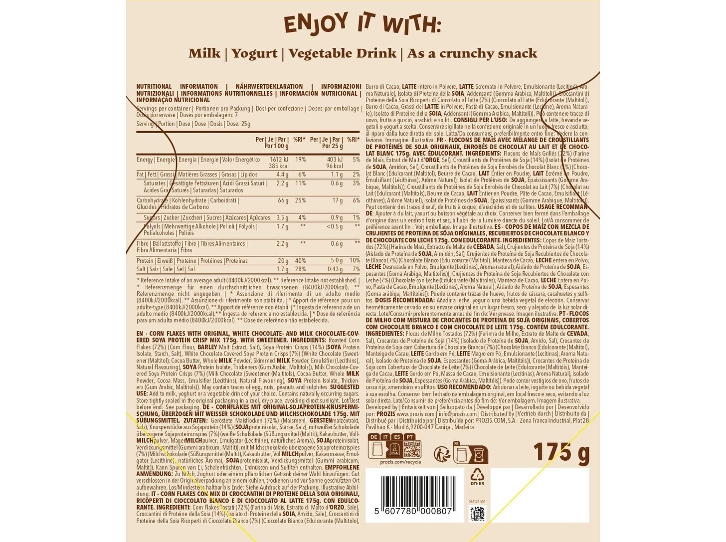 CORN FLAKES PROTEICOS PROZIS DUO CHOCOLATE 175G image number 3