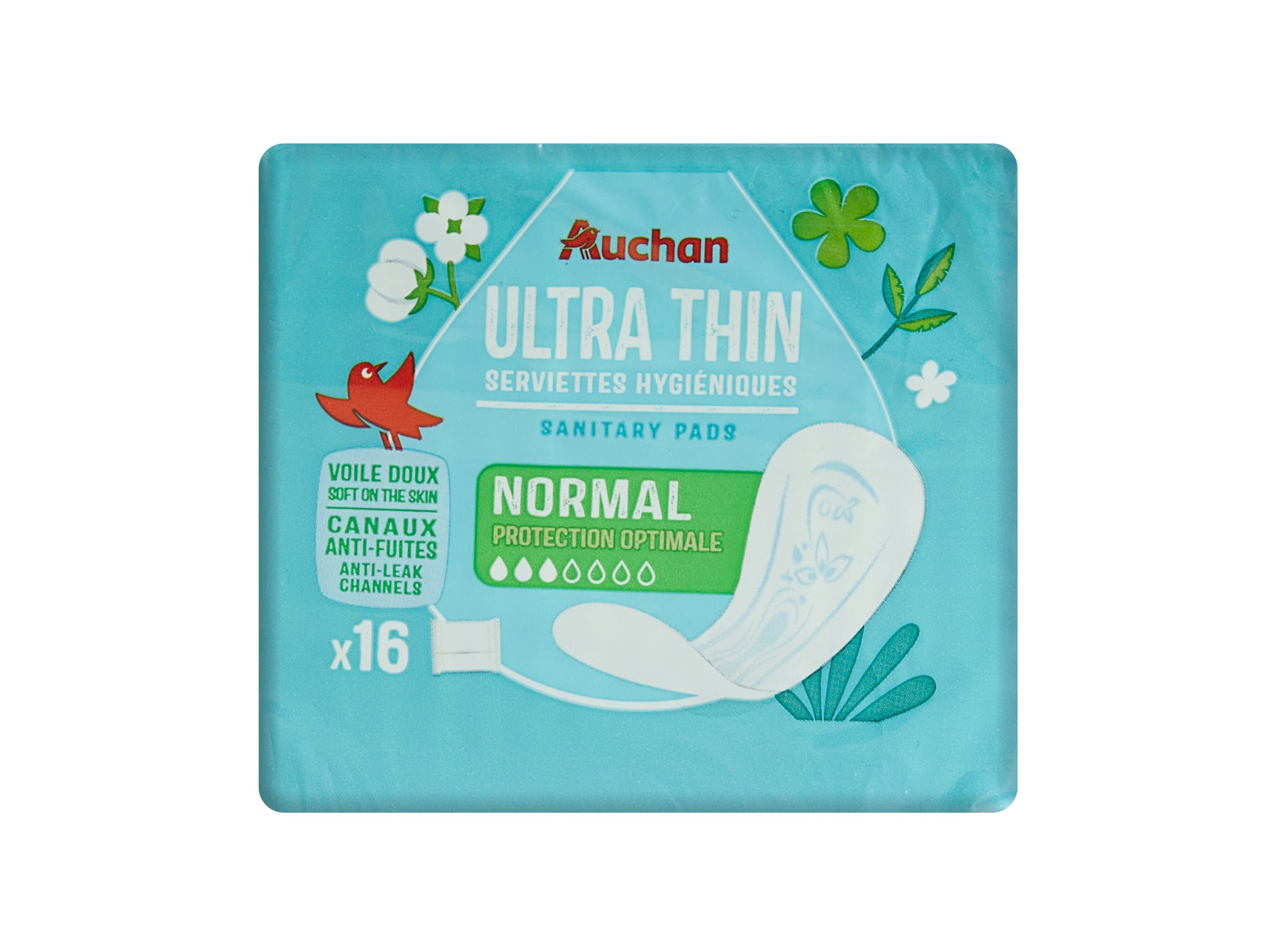 PENSOS HIGI&Eacute;NICOS AUCHAN ULTRA FINOS NORMAL SEM ABAS C/BOLSA 16UN