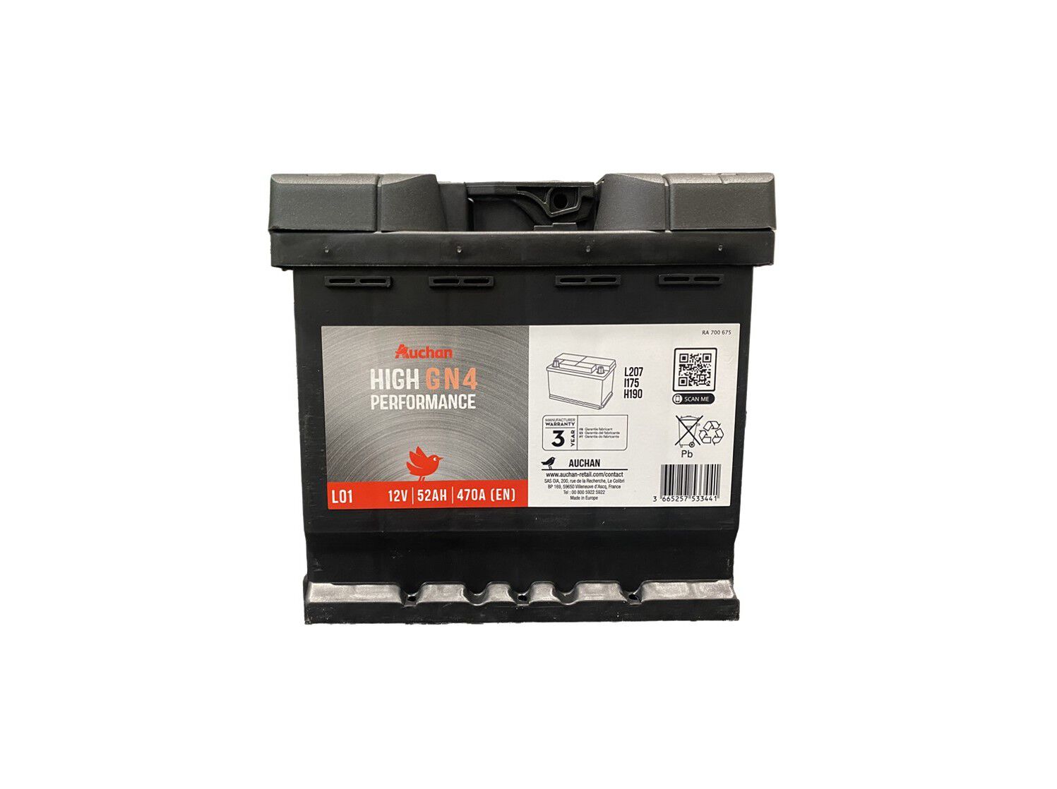 BATERIA AUTO AUCHAN GN4 52AH/470A