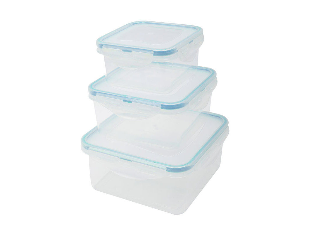 CONJUNTO DE 3 CAIXAS DE PL&Aacute;STICO QUADRADAS ACTUEL COM TAMPA AZUL 0.42/0.96/1.38 L