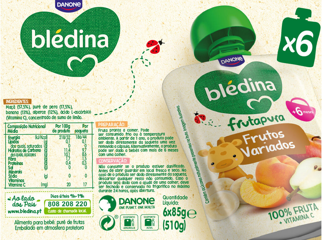 SAQUETA BLEDINA MULTIPACK FRUTOS VARIADOS 6X85G image number 1