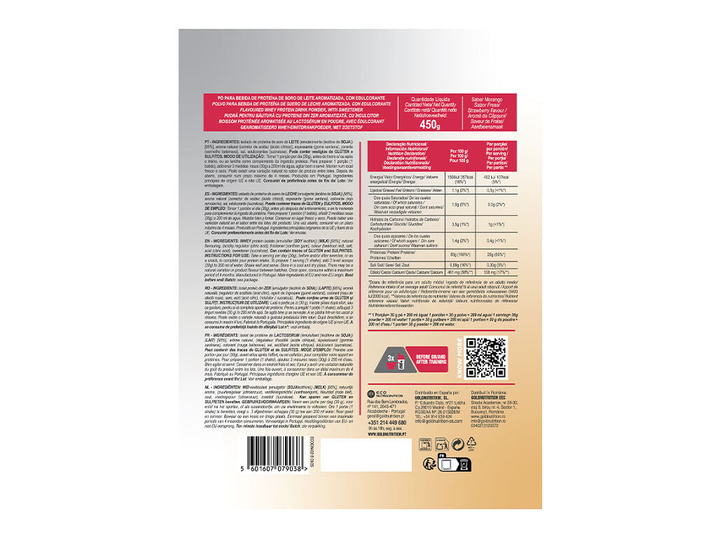 PROTEINA GOLDNUTRITION TOTAL ISO WHEY MORANGO 450 G image number 1