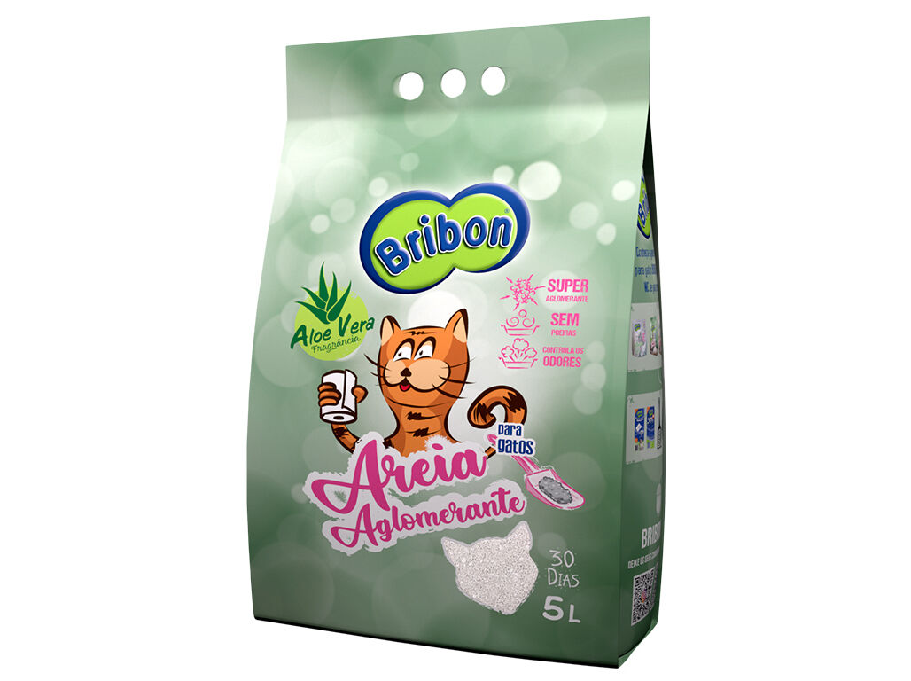 AREIA PARA GATO BRIBON AGLOMERANTE ALO&Eacute; 5L