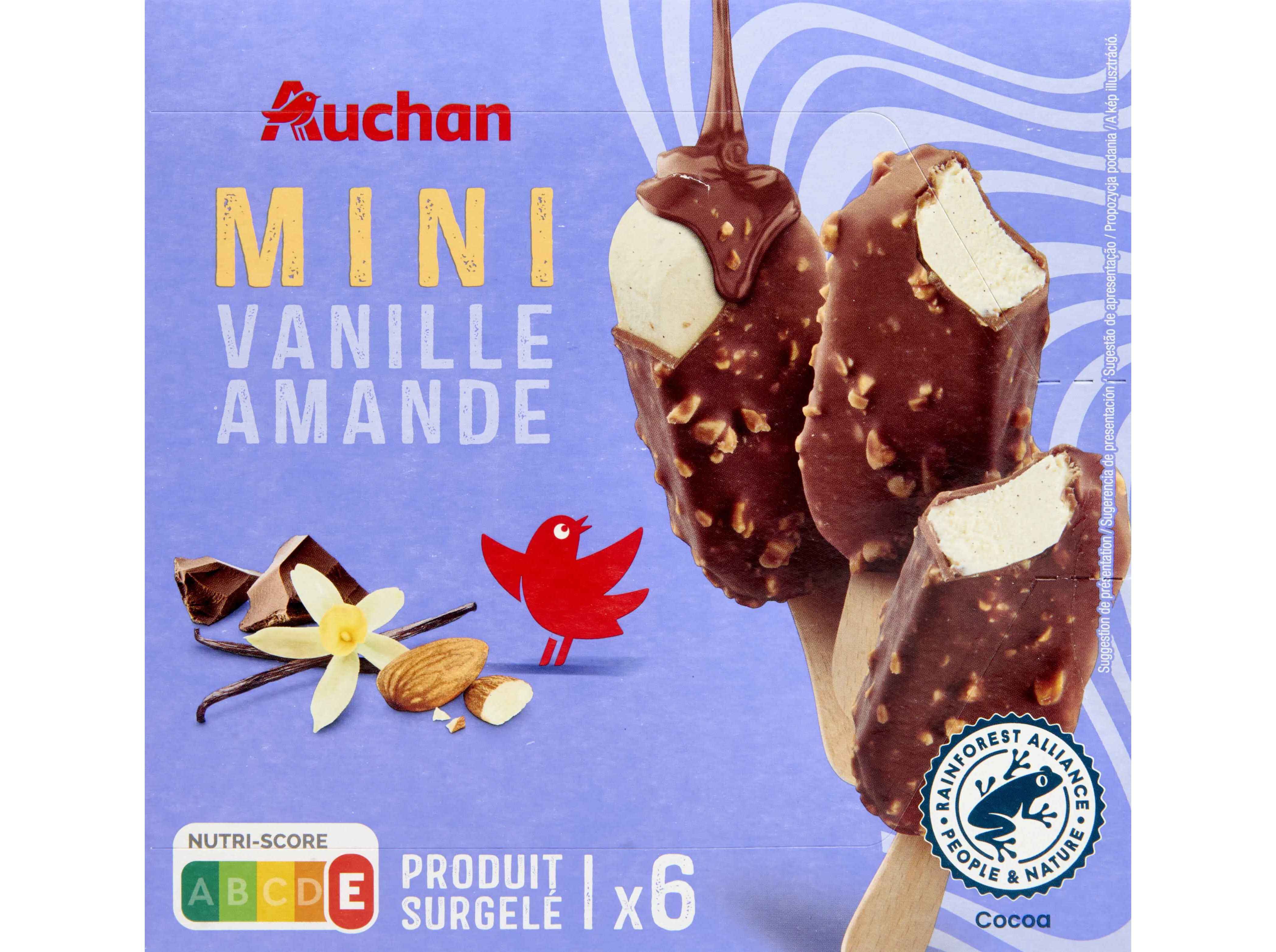GELADO PALITO AUCHAN MINI BAUNILHA AM&Ecirc;NDOA 6X50ML