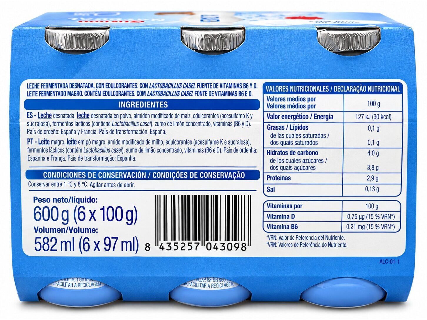 IOGURTE L&Iacute;QUIDO MAGRO AUCHAN L. CASEI NATURAL 6X100G image number 1