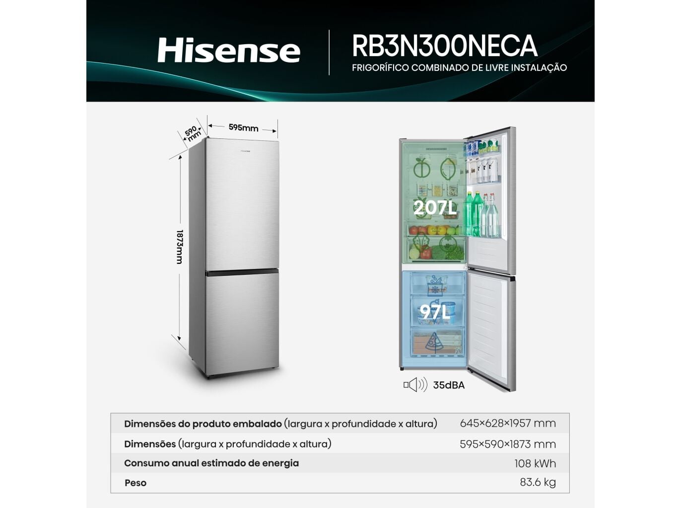 COMBINADO HISENSE RB3N300NECA A LOOK INOX 304L TOTAL NO FROST image number 2