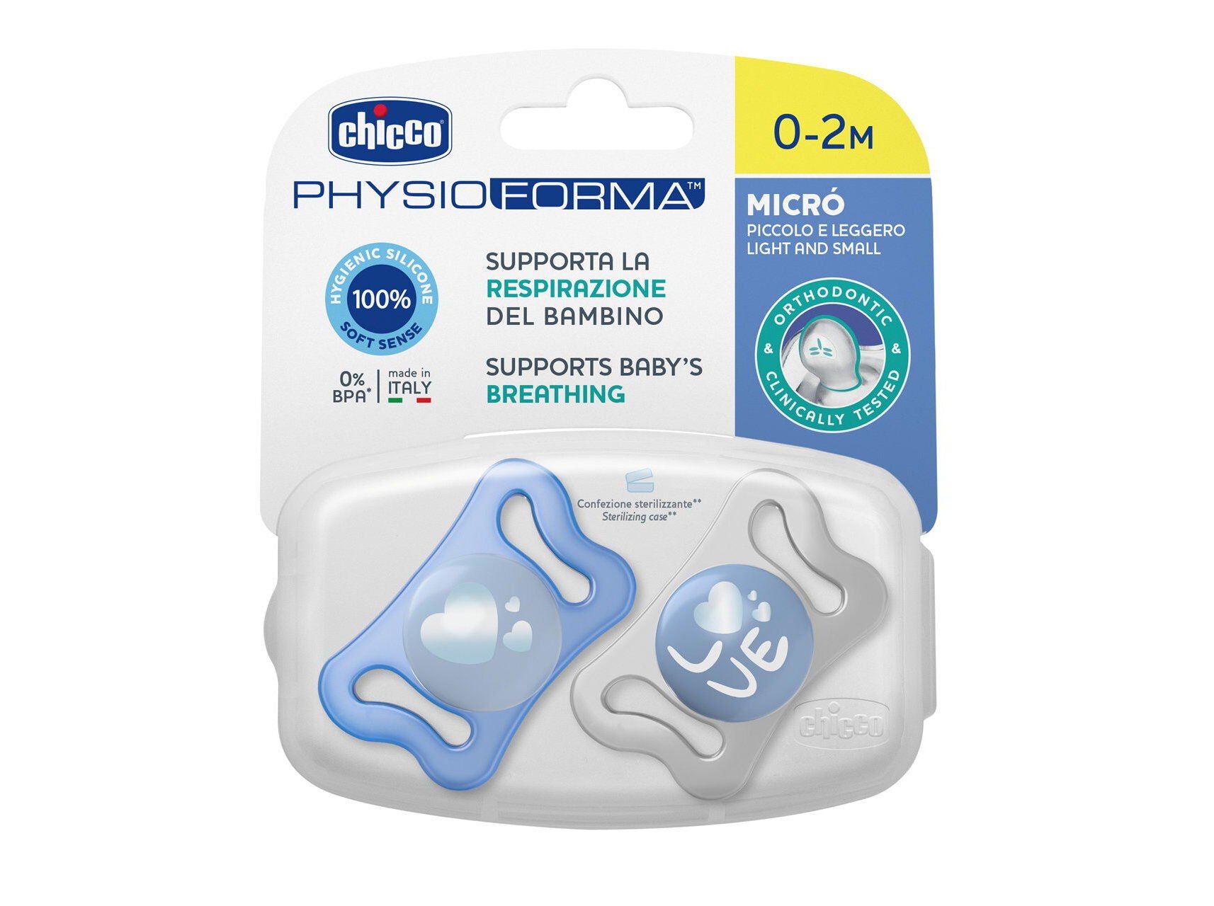 CHUPETA PHYSIO MICRO CHICCO SILICONE AZUL 0-2M 2UN image number 0
