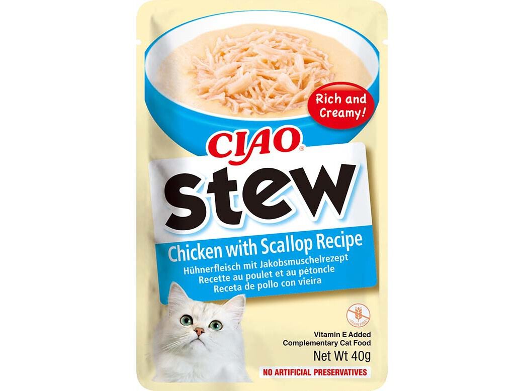 COMIDA H&Uacute;MIDA GATO CIAO STEW FRANGO / VIEIRAS 40G image number 0