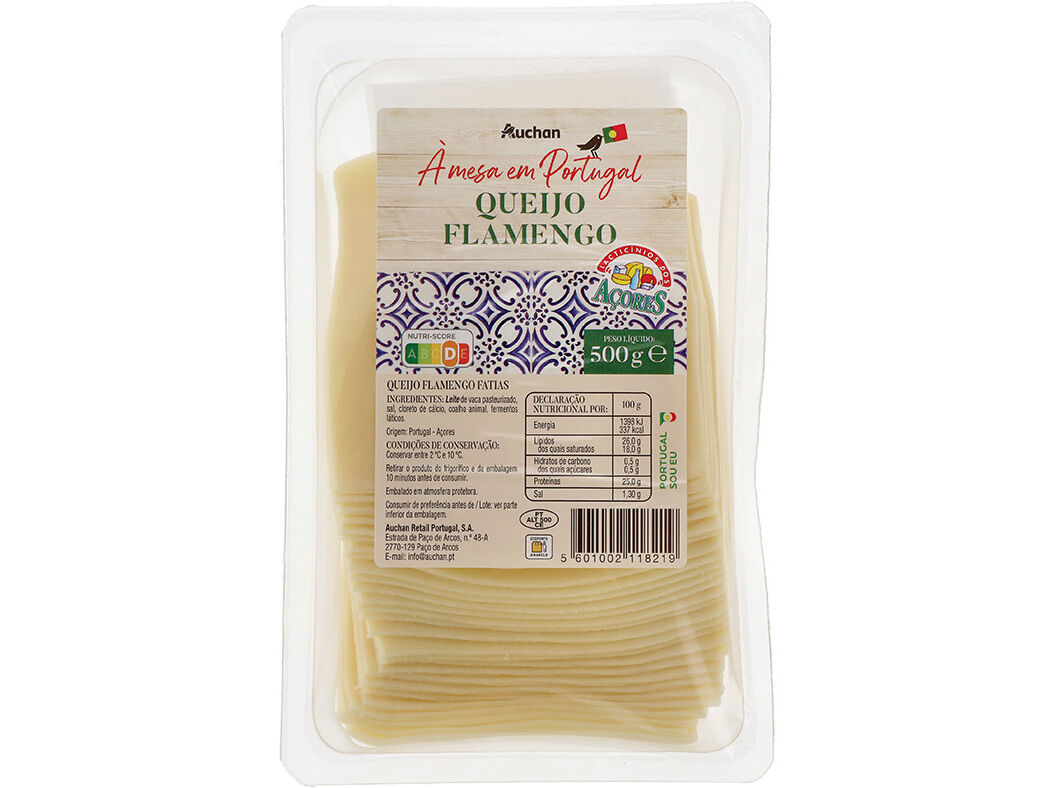 QUEIJO FLAMENGO AUCHAN &Agrave; MESA EM PORTUGAL A&Ccedil;ORES FATIAS 500G